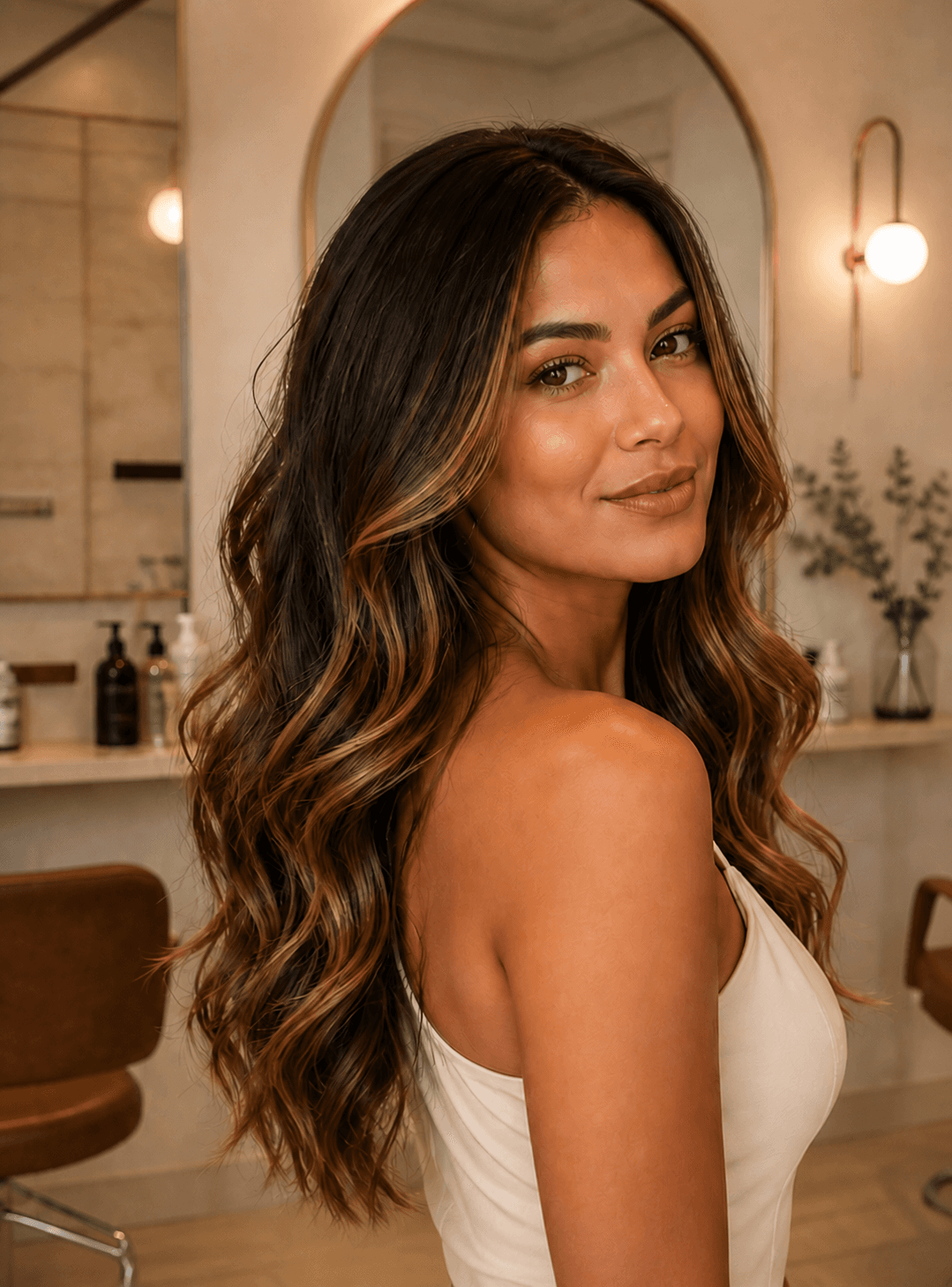 Cabelo castanho finalizado com ondas suaves